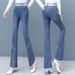High-waisted Denim Micro-pull Pants Women's Spring 2025 New Fashion Fringed Polished Pants, Thin And High Flared Pants_ecoleips.com