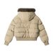 Women's Clothing Women's Thickened Hooded Faux Fur Collar Short Jacket - Vintage Style Cozy Winter Coat (Navy Blue, Khaki)_ecoleips.com