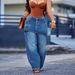 Women's High-Waisted Flare Pants, Retro American Style False Two-Piece Wide-Leg Jeans_ecoleips.com