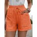 2025s Summer Women's New Loose Linen Casual Shorts With Pockets Solid Color Plus Size High Waist Wide Leg Pants_ecoleips.com