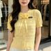 Yuanbiao 2026 Summer New Bow Tie Short Sleeve Knit Shirt For Women, Slim Fit, Elegant And Trendy Top_ecoleips.com