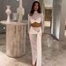 Women's Sexy Two Piece Set Sheer Long Sleeve Lace Top With Ribbon Flowing Midi Skirt Dress Set Elegant Party Evening Outfit_ecoleips.com