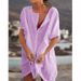 Women's Multi-Color Loose Short-Sleeved Shirts Mid-Length Solid Color Tops for European And American Fashion Foreign Trade_ecoleips.com