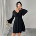 Women's Clothing Plus Size Clothes "Elegant V-Neck Tie-Waist Dress – Slimming & Tummy-Control Design For Women_ecoleips.com