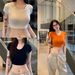 Women's Slim Fit Crop T-Shirt Short U-Neck Casual Top Versatile Solid Color Wrinkle-Resistant Fabric Sexy_ecoleips.com