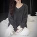 girl Cream Yellow Mink Velvet V-Neck Sweater Women, Loose Gentle Lazy Style Pullover Knitwear For Autumn And Winter, Thick_ecoleips.com