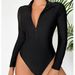 Women's Long Sleeve Zip-Up Rash Guard Swimsuit – Gradient Color, Quick-Dry Polyester, High Neck & Built-In Bra_ecoleips.com