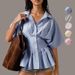 Waist-Cinching Striped Blouse With Pleated Detail – Slim-Fit Long Sleeve Shirt For Women (Blue/Black/Red/Pink/Yellow, S-Xl)_ecoleips.com