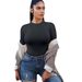 Women's Long Sleeved Round Neck Stretch Base Layer T-Shirt Top Autumn Winter European American Style_ecoleips.com