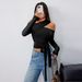 Voya Women's 2026 Spring/Summer New Street Trendy T-shirt Irregular Design Long Sleeve Top_ecoleips.com