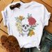 European And American Cross-border Foreign Trade Women's Floral Skull Print Round-neck Short-sleeve T-shirt Top_ecoleips.com