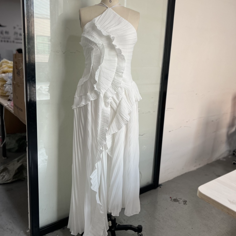 Gown Neck Strap Irregular Long Dress For Women Ruffle Sleeveless High Waist Backless Dresses 2025 New Summer Elegant Party Y2k_ecoleips.com