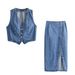 Spring New Women's Fashion Vest And Denim 2025 Short Skirt Set_ecoleips.com