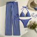 Women's Clothing Sexy One Piece Swimsuit American Style Printed Halter Neck Tie Swimwear_ecoleips.com