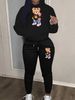Women's Hip Hop Street Style Hoodie And Sweatpants Set Casual Cartoon Bear Print Loose Fit Warm Autumn Winter Clothing_ecoleips.com