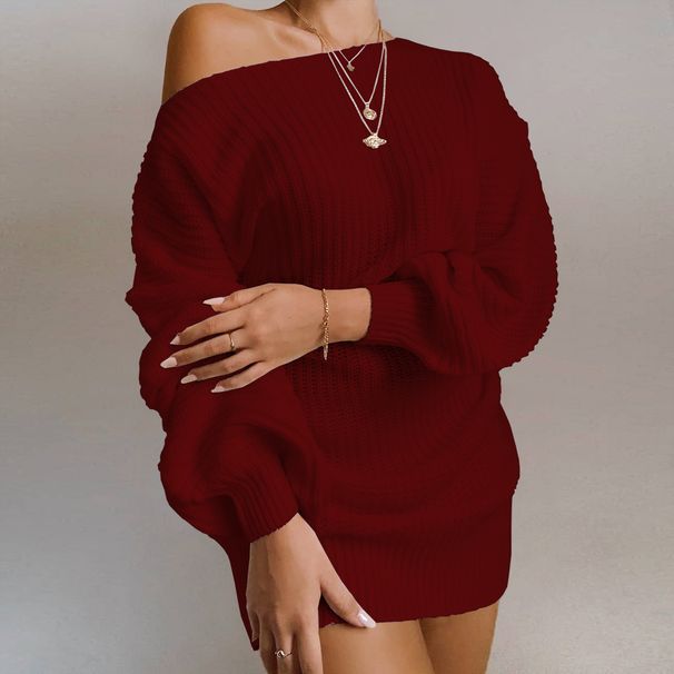 Off-Shoulder Sweater Dress – Trendy Lantern Sleeve Knit Dress For Women (S-5XL, 8 Colors, Casual & Chic)_ecoleips.com
