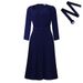 Women's Clothing Elegant Long Sleeved Pleated Solid Color Elegant Autumn Long-Sleeve Pleated Midi Dress | Belted Office Dress With Flowy Skirt_ecoleips.com