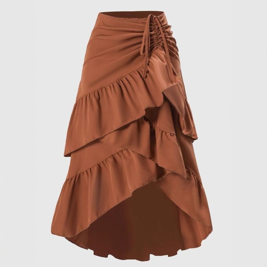 K Women's New Sweet And Fresh High Waisted Patchwork Slimming Half Skirt With Ruffled Hem Hem_ecoleips.com
