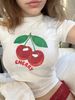 Women's Clothing Summer Ins New Cherry Print T Shirt Sexy Hot Girl Short Round Neck Short Sleeve_ecoleips.com