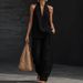 Women's Halter V-Neck Sleeveless Pant Set Casual Mid-Waist Full-Length Polyester Suit For Spring/Autumn Summer_ecoleips.com