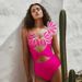 Women's Clothing Swimwear New Petal Decoration Fluorescent Color One Piece Swimsuit Holiday Suit Female_ecoleips.com