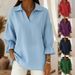 Women's Clothing Solid Color Casual Loose Fit Fashionable Lapel Vintage-Inspired Relaxed V-Neck Top – Long Sleeve Casual Blouse (6 Colors, S-XXXL)_ecoleips.com
