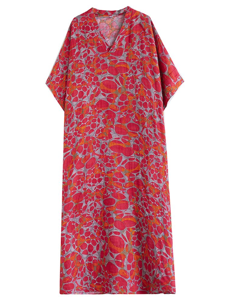 Summer Oversize Vintage Print Long Dresses For Women 2026 Casual Loose Holiday Beach Thin Breathable Dress Femme Elegant Clothes_ecoleips.com
