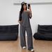 Women's Solid Color Off Shoulder Suit Casual Sportswear Two Piece Set Lazy Loungewear Loose Comfortable Wide Leg Pants_ecoleips.com