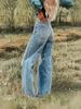 Women's Ripped Wide Leg Stretch Denim Jeans Blue Sky White Cloud Style European American Export Bestseller_ecoleips.com