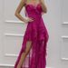 Women's new summer products tube top high waist ruffled irregular slit dress long skirt_ecoleips.com