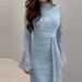 Fashion Lace High Waisted Prom Dress Female Casual Stand Collar Flared Sleeve Princess Dress Sexy Slim Fit Pleated Long Dresses_ecoleips.com