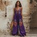Women's Clothing Summer New Retro Printed Floral Cotton And Linen Suspenders Wide Leg Jumpsuit Trousers_ecoleips.com