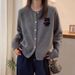 Bear Pattern Knit Cardigan, Korean Style New Spring And High-End Long Sleeve Top, Casual Early Autumn Outfit Coat_ecoleips.com