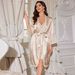 Cross-border European And American Style Satin Robe For Women, Long-sleeved Ice Silk Pajamas, Printed Slip Dress, Middle_ecoleips.com