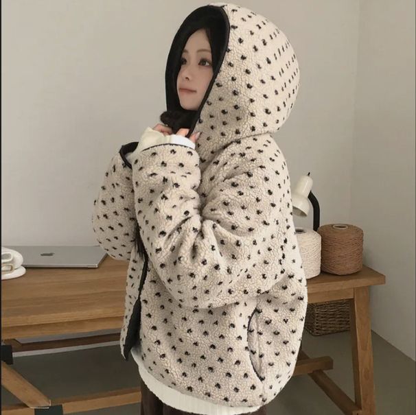girl Souh Korea Ins Auumn And Winer New Korean Version Hooded Two-sided Design Loose Thickened Lamb Wool Coon Jacke_ecoleips.com