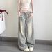 Petite American Retro Floral High-waisted Wide-leg Jeans For Women, Loose And Slimming Straight Pants With A Drapey Fit_ecoleips.com