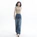 2024 Fall/Winter New Vintage Light-Colored Straight-Leg Jeans For Women, Loose Fit, Draped, Petite-Friendly,_ecoleips.com