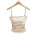 Women's 2024 Summer New Style Ruched Waist-Cinching Camisole With Chest Pads, Short Slim-Fit Top For Layering Or_ecoleips.com