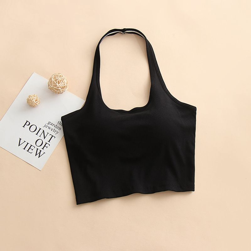 Women's Halter Neck Tank Top Padded Chest off Shoulder Summer Outer Wear Inner Layer Bra New Style_ecoleips.com