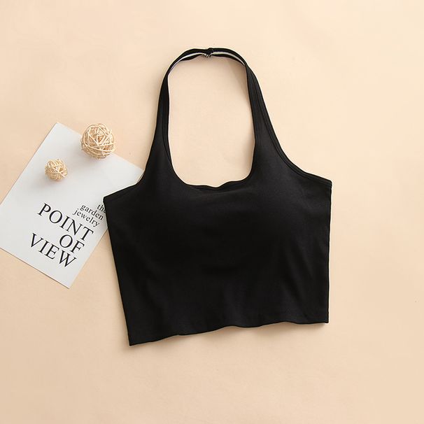 Women's Halter Neck Tank Top Padded Chest off Shoulder Summer Outer Wear Inner Layer Bra New Style_ecoleips.com