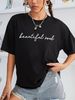 Women's Casual Black Loose Fitting T-Shirt round Neck Short Sleeve Letter Print Simple Sports Top European American Style_ecoleips.com