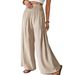 Aria Basics Cross-border European American 2025 New Casual Fashion Solid Color Lace-up Loose Wide-leg Women's Pants For Commuting_ecoleips.com
