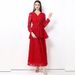 Women's Clothing French Style Embroidered Mesh Ruffle Dress – Tie Waist & Lantern Sleeves Elegance_ecoleips.com