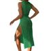 Vacation Sexy Solid Color Round Neck Sleeveless Breathable Knitted Long High Slit Dress Beach Sun Protection Blouse_ecoleips.com