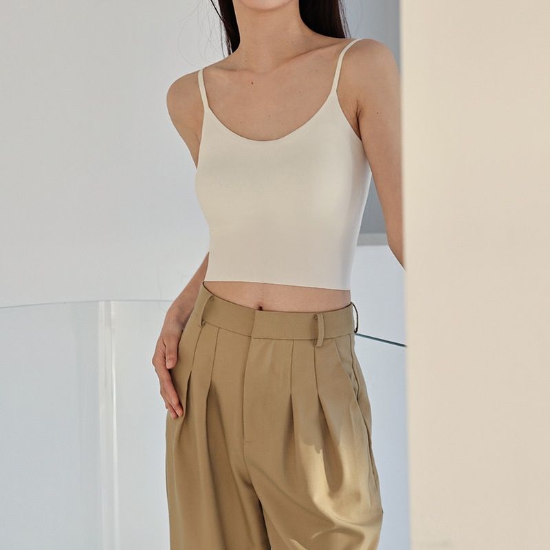 Spring Summer New Camisole For Women Pearl Yarn, Seamless, Beautiful Back, With Chest Pads, No Bra Needed, Inner Outer_ecoleips.com