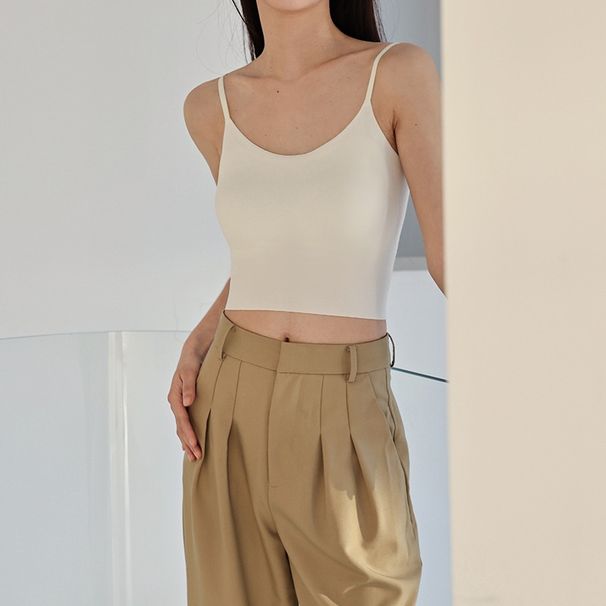 Spring Summer New Camisole For Women Pearl Yarn, Seamless, Beautiful Back, With Chest Pads, No Bra Needed, Inner Outer_ecoleips.com