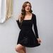 2026 European And American Cross-border Spring-summer New Black Square-neck Long-sleeve For Women, A-line Dress With An_ecoleips.com