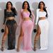 Women's Clothing Fashion Women's Solid Color Mesh Hot Diamond Long Sleeved Long Skirt Two Piece Set_ecoleips.com