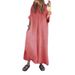 Spring Casual V Neck Dress Washed Cotton Short Sleeved Long Skirt For Women European And American Style Independent Website Fashion_ecoleips.com