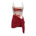 Women's Color Blocked Bodysuit Sexy Summer Fashion Print Two Piece Set with Scarf Regular Thickness_ecoleips.com
